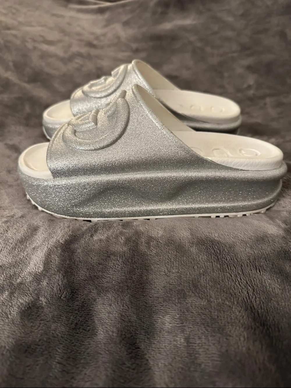 Gucci Silver Platform Slide Sandals